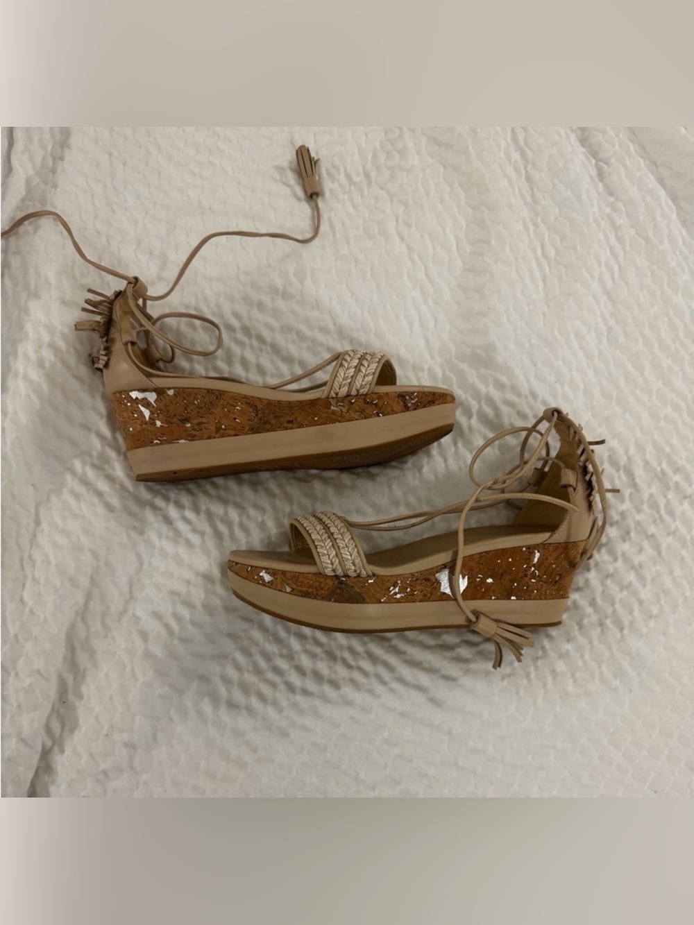 Stuart Weitzman cork wedge lace-up sandals